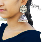 Load image into Gallery viewer, Abhinn Afghani German Silver Mirror Stud Jhumka Earrings for Women