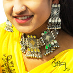 Load image into Gallery viewer, Abhinn Silver Oxidised Temple Design Necklace Set With White Mirror And CZ Stone For Women