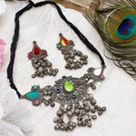 Load image into Gallery viewer, Abhinn Silver Oxidised Afghani Multi Colour Necklace Set For Women