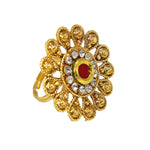 Load image into Gallery viewer, Beautiful Golden Plated Floral Design Ring with Red White Crystal Stones