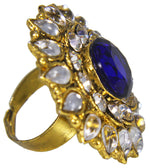 Load image into Gallery viewer, Abhinn Beautiful Royal Golden Plated Round Floral Design Ring with Blue White Crystal Stones