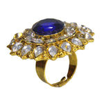 Load image into Gallery viewer, Abhinn Beautiful Royal Golden Plated Round Floral Design Ring with Blue White Crystal Stones