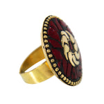 Load image into Gallery viewer, Beautiful Bohemian Black Golden Ring with Red Boho Work