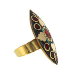 Load image into Gallery viewer, Beautiful Bohemian Black Golden Leaf Shaped Ring with Blue Red Stone