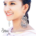 Load image into Gallery viewer, Abhinn Stylish Silver Oxidised Tribal Mirror Chandbali Earrings for Women