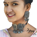 Load image into Gallery viewer, Abhinn Silver Oxidised Temple Design Necklace Set For Women