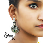 Load image into Gallery viewer, Abhinn Silver Replica Peacock Green Studs Dangler Earrings For Women