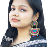 Load image into Gallery viewer, Abhinn Golden Oxidised Multi Colour Beaded Dangler Earrings For Women