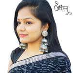 Load image into Gallery viewer, Abhinn Silver Oxidised Triple Layered Jhumka With Ghungroo Earrings For Girls
