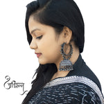 Load image into Gallery viewer, Abhinn Black Polish Silver Oxidised Bali with Jhumki Earrings For Women