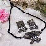 Load image into Gallery viewer, Abhinn Silver Oxidised Temple Design Necklace Set With White CZ Stones For Women