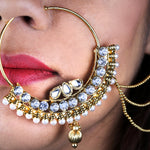 Load image into Gallery viewer, Abhinn Trendy Rajasthani Gold Plated Large Hoop Nose ring with White CZ Crystal Stones For Women