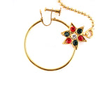 Load image into Gallery viewer, Abhinn Latest Gold Plated Large Hoop Nose Ring With Red Green CZ Stones