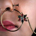 Load image into Gallery viewer, Abhinn Latest Gold Plated Large Hoop Nose Ring With Red Green CZ Stones