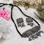 Load image into Gallery viewer, Abhinn Silver Oxidised Laxmi Ganesha Temple Design Necklace Set With white For Women