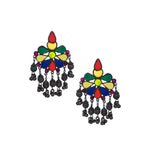 Load image into Gallery viewer, Abhinn Black Polished Tribal Look Floral Design Multi Colour Dangler Earrings For Women