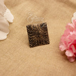 Load image into Gallery viewer, Abhinn Silver Oxidised Square Floral And Temple Design Rings For Women
