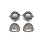 Load image into Gallery viewer, Abhinn Silver Oxidised Temple Design With Mirror Stud Jhumka Earrings For Women