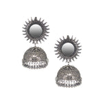 Load image into Gallery viewer, Abhinn Silver Oxidised Temple Design With Mirror Stud Jhumka Earrings For Women