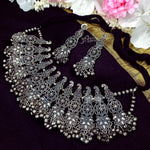 Load image into Gallery viewer, Abhinn Silver Oxidised Trendy Floral Design Necklace Set For Women