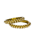 Load image into Gallery viewer, Beautiful Designer Royal Golden Plated White Pearl Bangles Set (Set of 2)