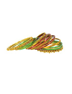 Load image into Gallery viewer, Abhinn Golden Plated Moti with Green and Red Bangles Set For Women (Set of 18)