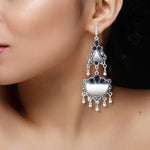 Load image into Gallery viewer, Abhinn Afghani Silver Oxidised Mirror With Black Stones Dangler Earrings for Women