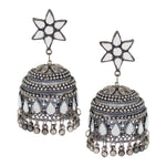 Load image into Gallery viewer, Abhinn Silver Oxidised Floral Design Mirror Jhumka Earrings For Women