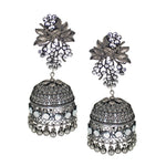 Load image into Gallery viewer, Abhinn Black Polished Grapes Design Stud With Mirror Floral Jhumka Earrings For Women