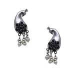 Load image into Gallery viewer, Abhinn Unique Silver Replica Peacock Design With Black CZ Stones Stud Earrings For Women