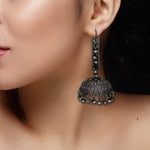 Load image into Gallery viewer, Abhinn Oxidised Silver Triangle Shape Bali With Big Jhumka Earrings for Women