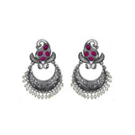 Load image into Gallery viewer, Abhinn Silver Replica Peacock Design Studs With Pink CZ Stones Studded Earrings for Women