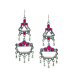 Load image into Gallery viewer, Abhinn Afghani Silver Oxidised Mirror With Pink Stones Dangler Earrings for Women