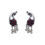 Load image into Gallery viewer, Abhinn Unique Silver Replica Peacock Design With Pink CZ Stones Stud Earrings For Women