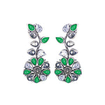 Load image into Gallery viewer, Abhinn Silver Replica Floral Design White & Green Stone Studded Studs Earrings for Women