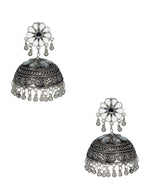 Load image into Gallery viewer, Abhinn Afghani Silver Oxidised Floral Design MIrror Stud Big Jhumka Earring For Women