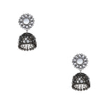 Load image into Gallery viewer, Abhinn Handmade Oxidised Silver Mirror Stud Kundan Stone Jhumka Earrings For Women
