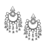 Load image into Gallery viewer, Abhinn Silver Oxidised Floral Design Mirror With Silver Beads Dangler Earrings For Women