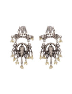 Load image into Gallery viewer, Abhinn Silver Oxidised Ganesha With White Kundan Stone Dangler Earring For Women