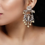 Load image into Gallery viewer, Silver Oxidised Ganesha With White Kundan Stone Dangler Earrings For Women