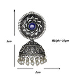 Load image into Gallery viewer, Abhinn Silver Replica Blue Floral Design Jhumka With CZ Stone Earrings For Girls