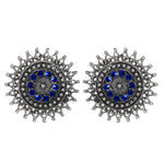 Load image into Gallery viewer, Abhinn Designer Silver Oxidised Sun Shape Blue Big Studs For Women