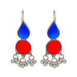 Load image into Gallery viewer, Abhinn Afghani Silver Plated Red-Blue Glass Dangler Earrings For Women
