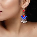 Load image into Gallery viewer, Abhinn Afghani Silver Plated Floral Design Red-Blue Glass Dangler Earrings For Women