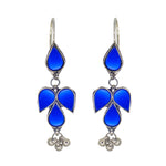 Load image into Gallery viewer, Abhinn Afghani Silver Plated Petal Shape Blue Glass Dangler Earrings For Women