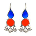 Load image into Gallery viewer, Abhinn Afghani Silver Plated Geometrical Parrot Blue-Red Glass Dangler Earrings For Women