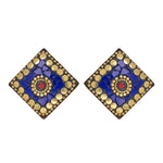 Load image into Gallery viewer, Abhinn Handmade Tibetan Gold Plated Blue Square Stud Earrings For Women