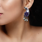Load image into Gallery viewer, Abhinn Unique Silver Replica Peacock Design With Blue CZ Stones Stud Earrings For Women