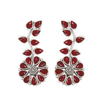 Load image into Gallery viewer, Abhinn Silver Replica Floral Design Red Stones Studded Studs Earrings for Women