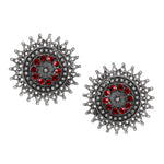 Load image into Gallery viewer, Abhinn Designer Silver Oxidised Sun Shape Red Big Studs For Women